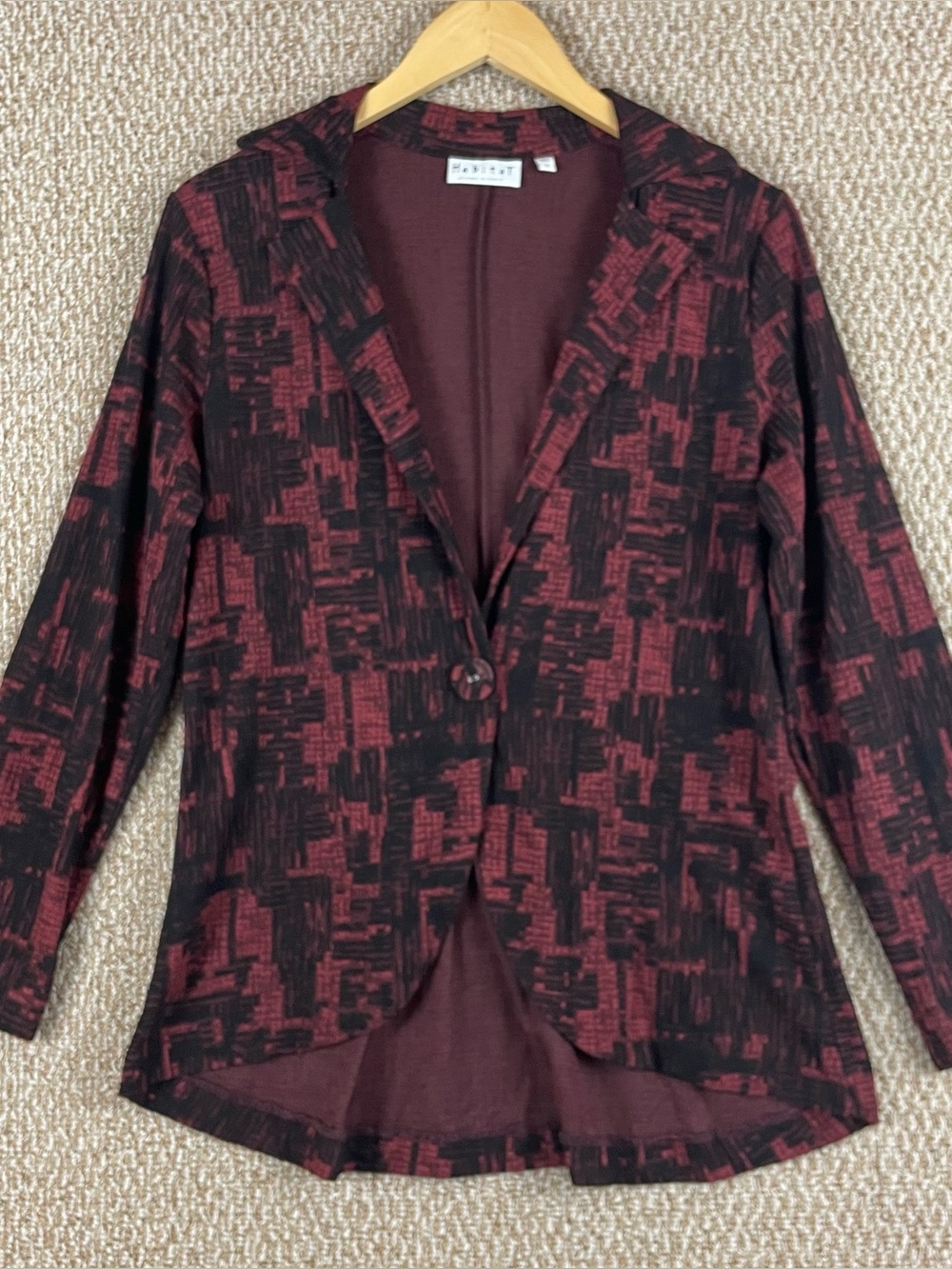 Habitat Blazer Jacket Size Small Burgundy Red Dark Jacquard Knit Stretch F390